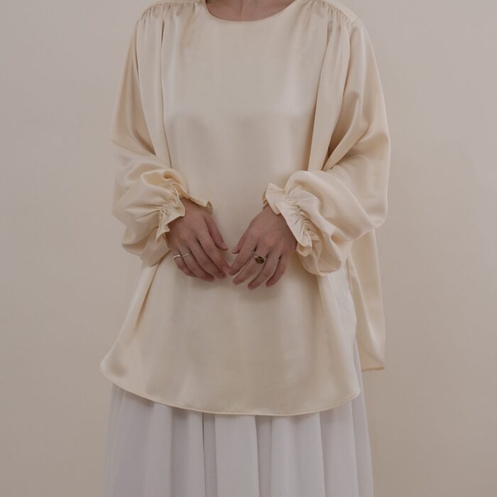 Satin Shoulder Pleat Blouse in Cream