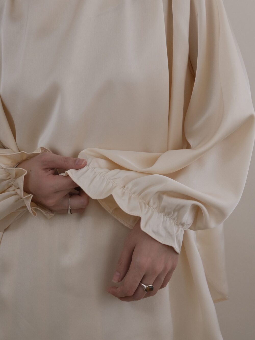Satin Shoulder Pleat Blouse in Cream - Image 4