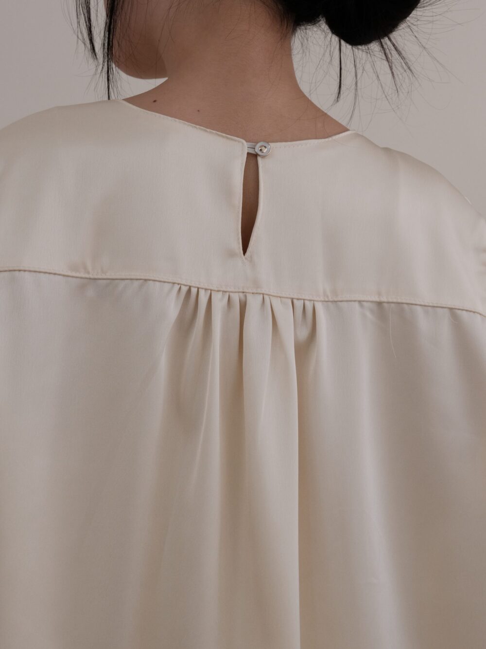Satin Shoulder Pleat Blouse in Cream - Image 3