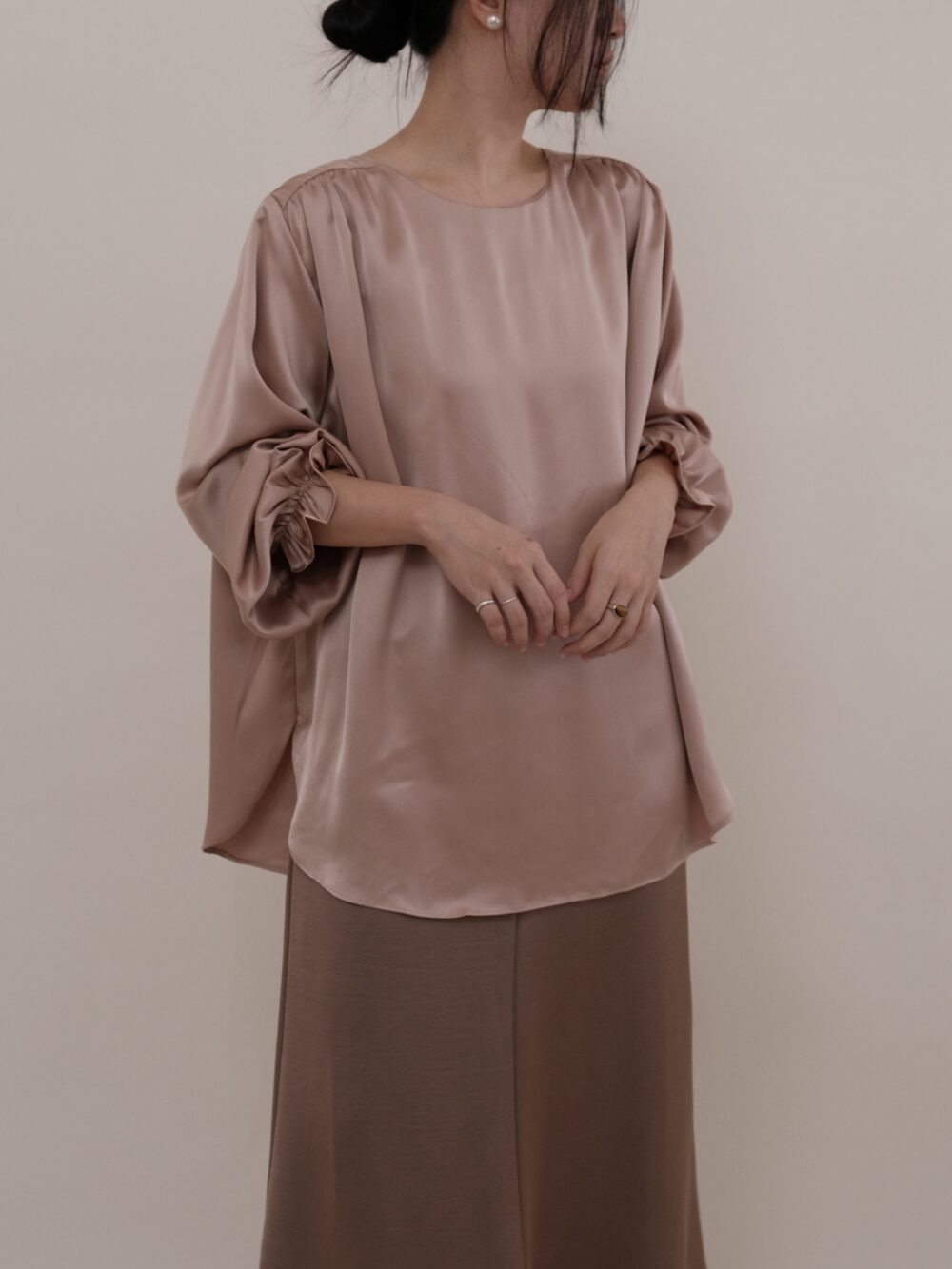 Satin Shoulder Pleat Blouse in Dusty Pink