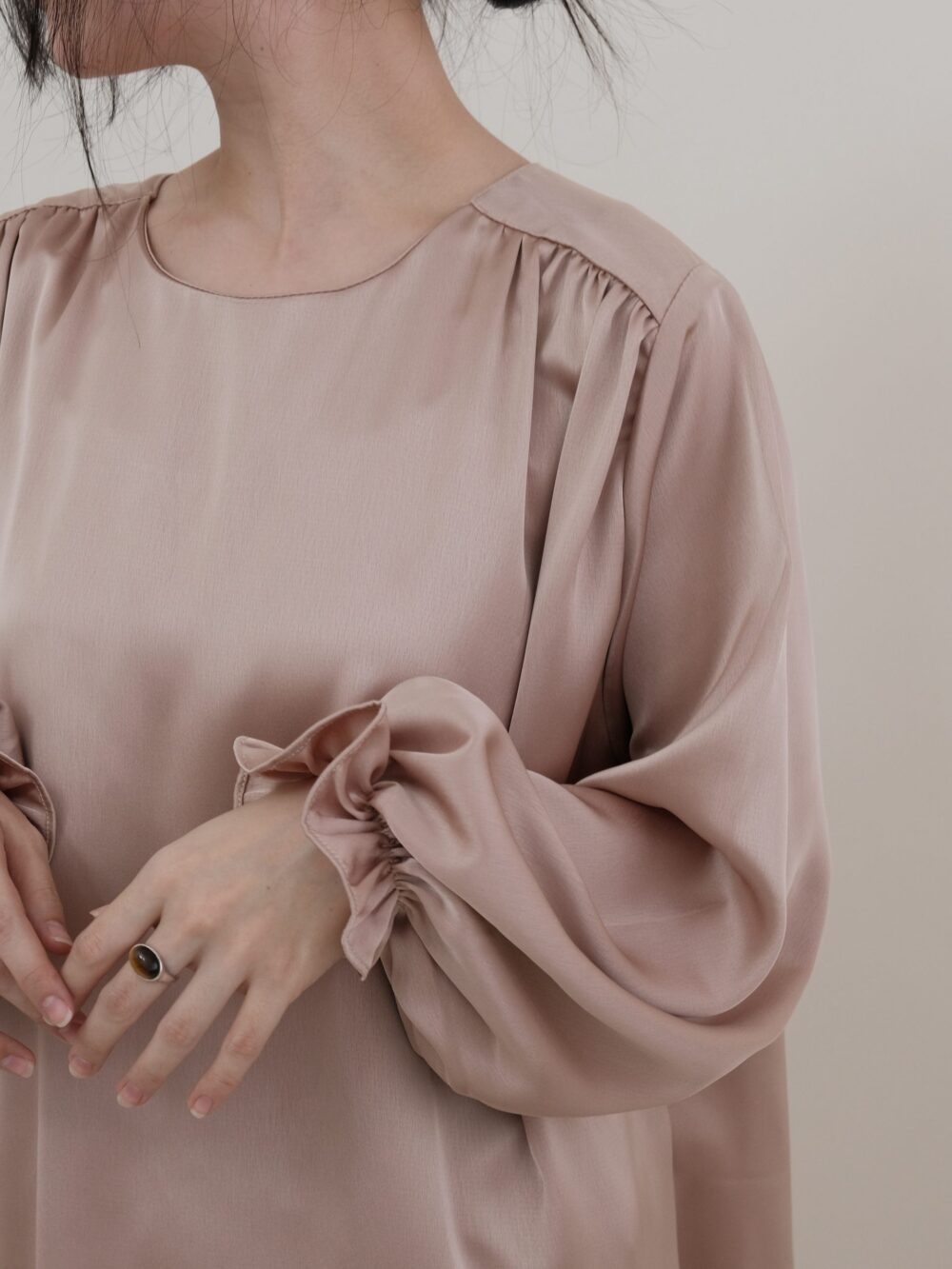 Satin Shoulder Pleat Blouse in Dusty Pink - Image 3