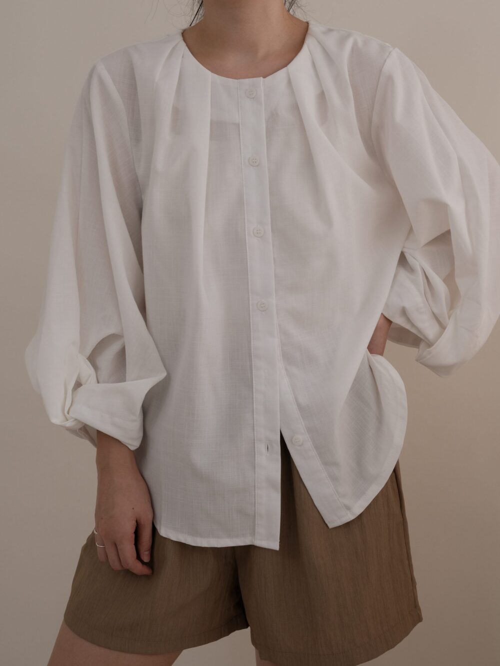 Twisted Sleeve Blouse in White