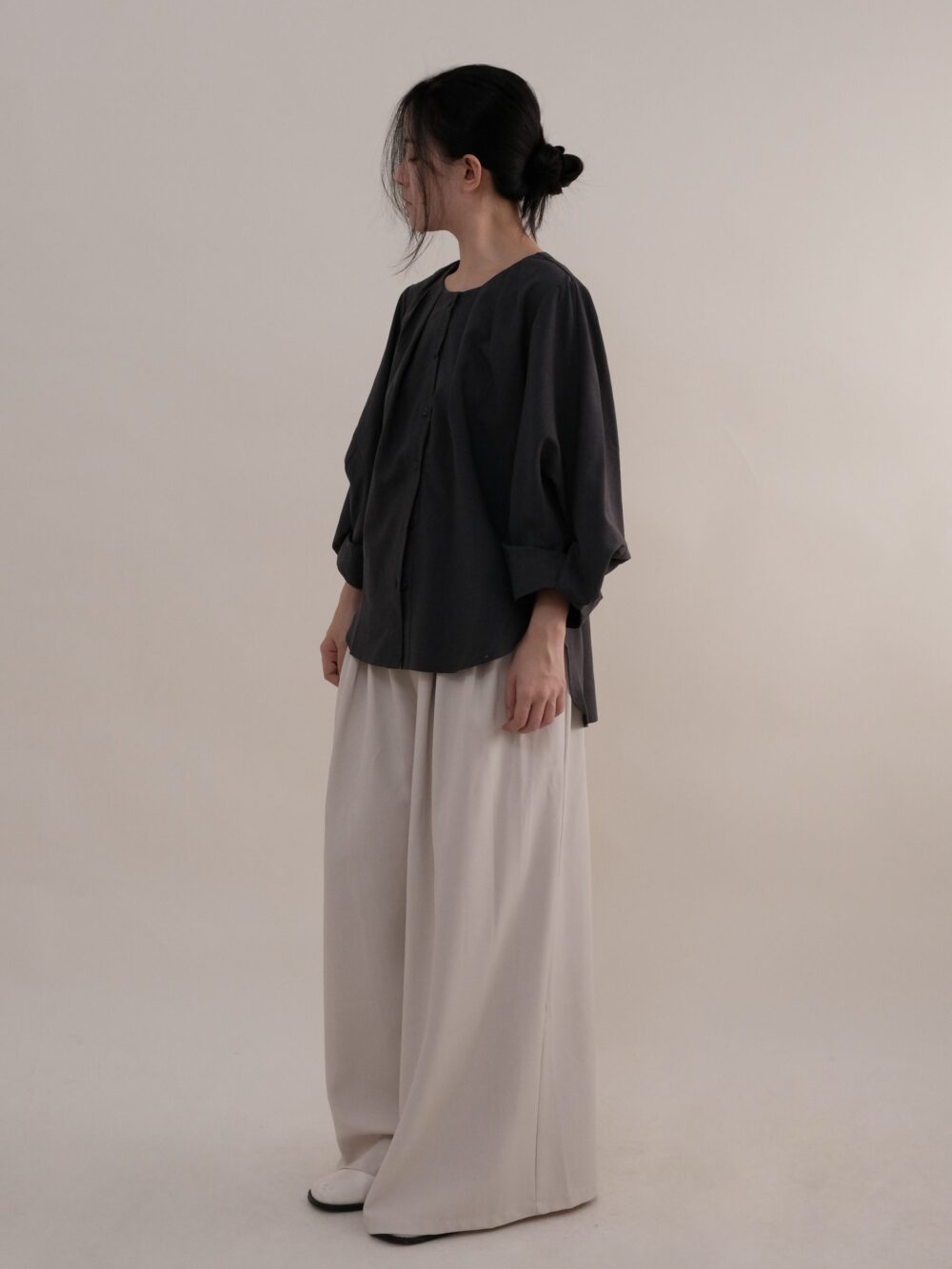 Twisted Sleeve Blouse in Steel Grey - Image 2