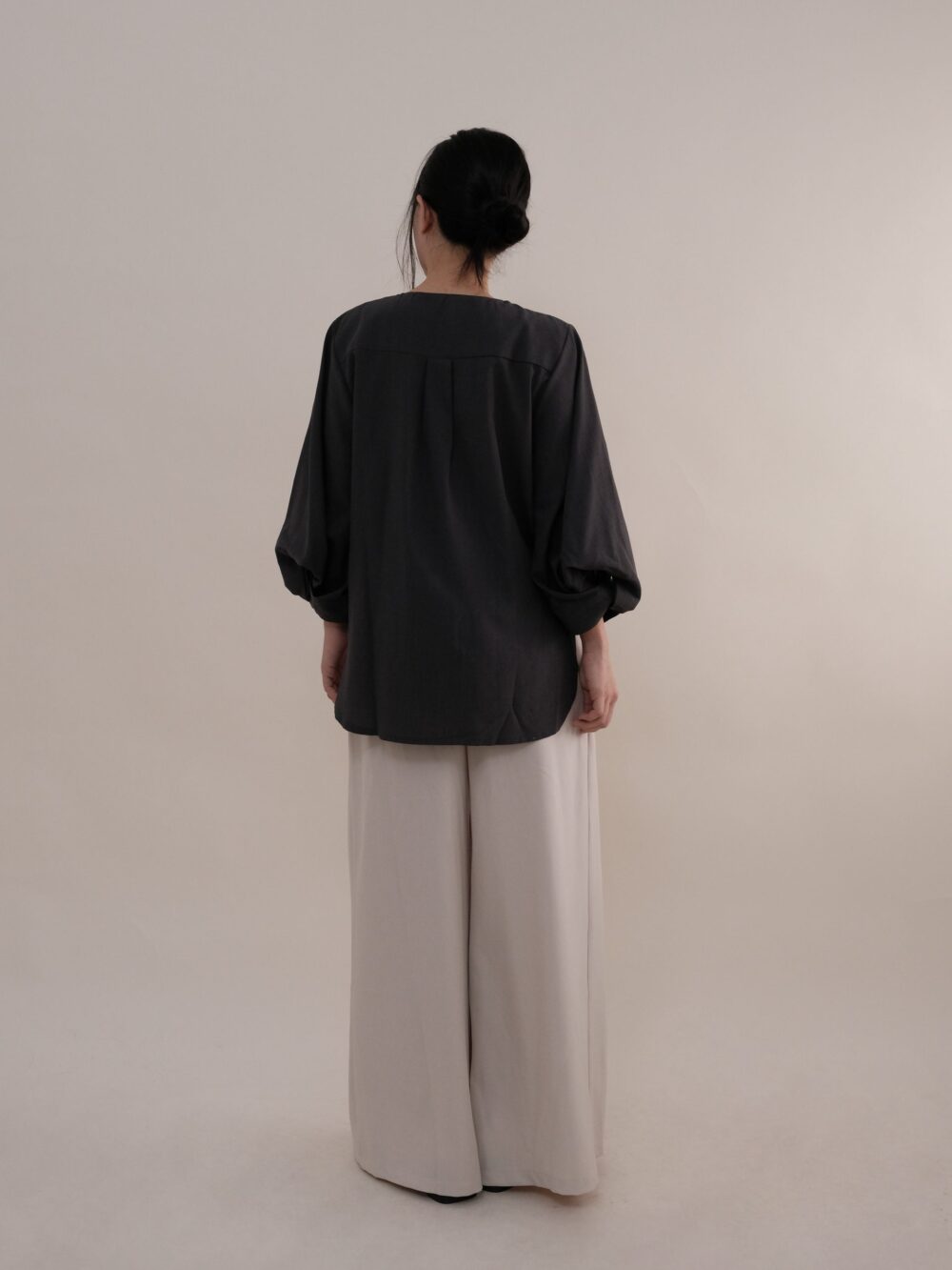 Twisted Sleeve Blouse in Steel Grey - Image 3