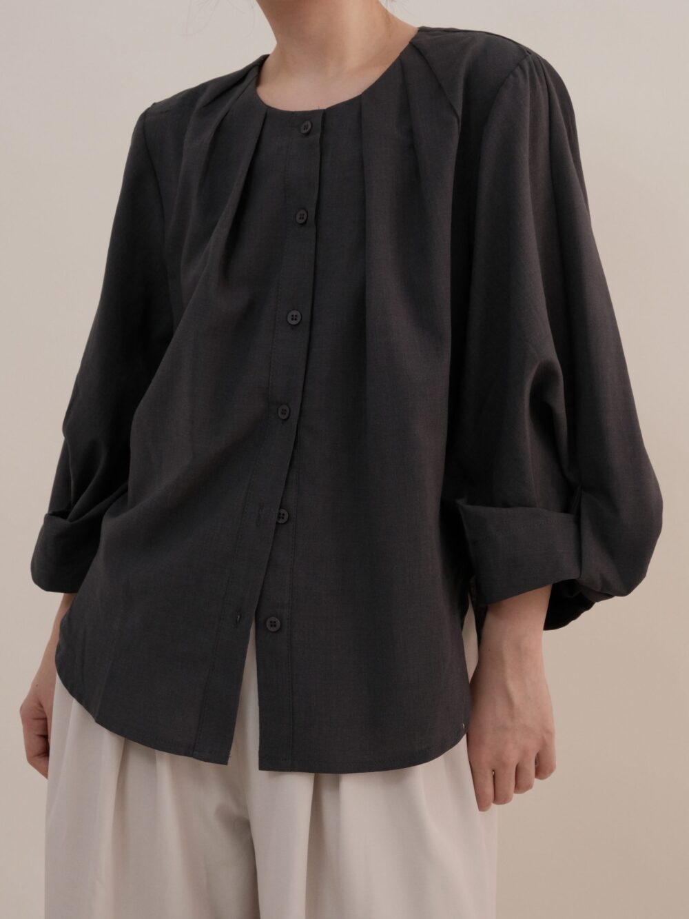 Twisted Sleeve Blouse in Steel Grey