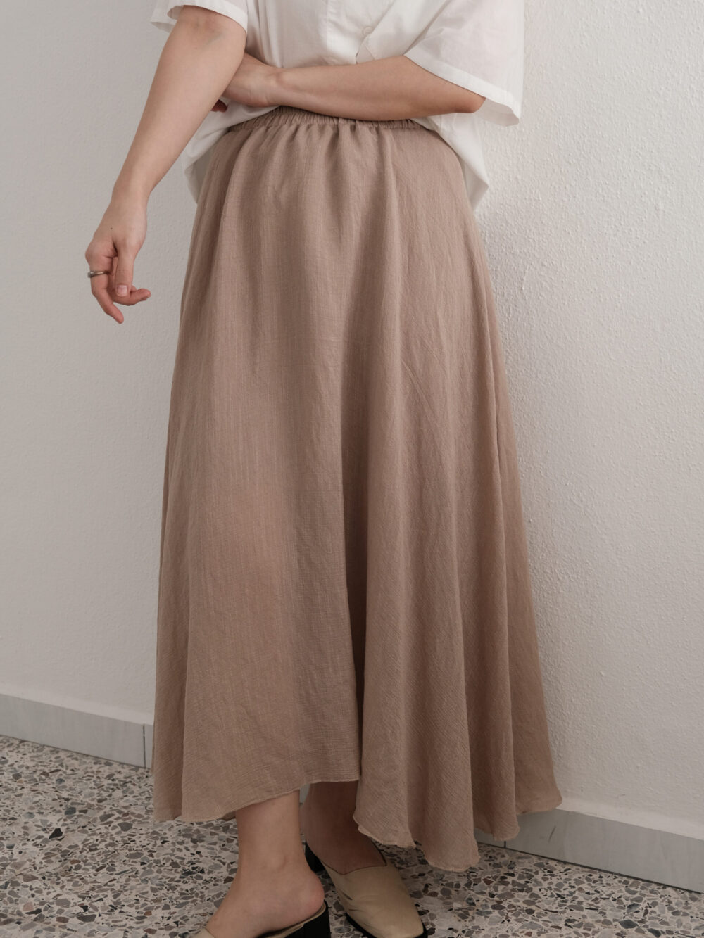 Flowy Asymmetrical Skirt in Oat Brown