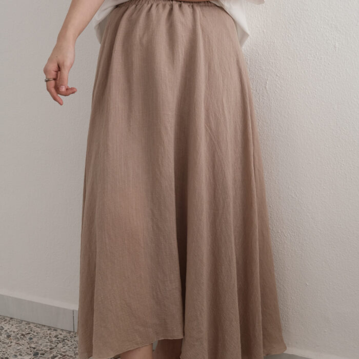 Flowy Asymmetrical Skirt in Oat Brown