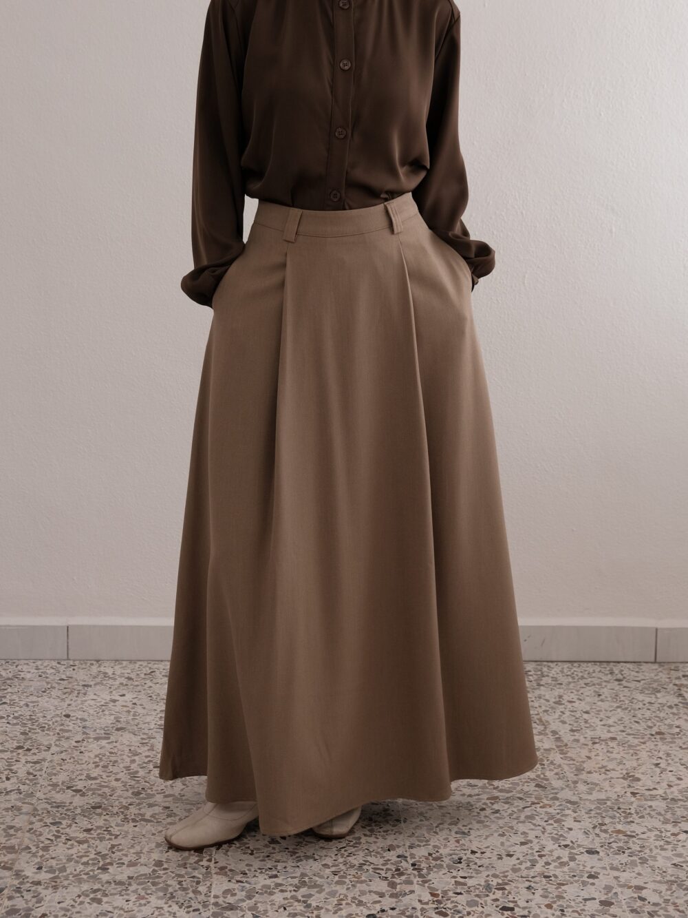Smoky Maxi Skirt in Taupe Brown