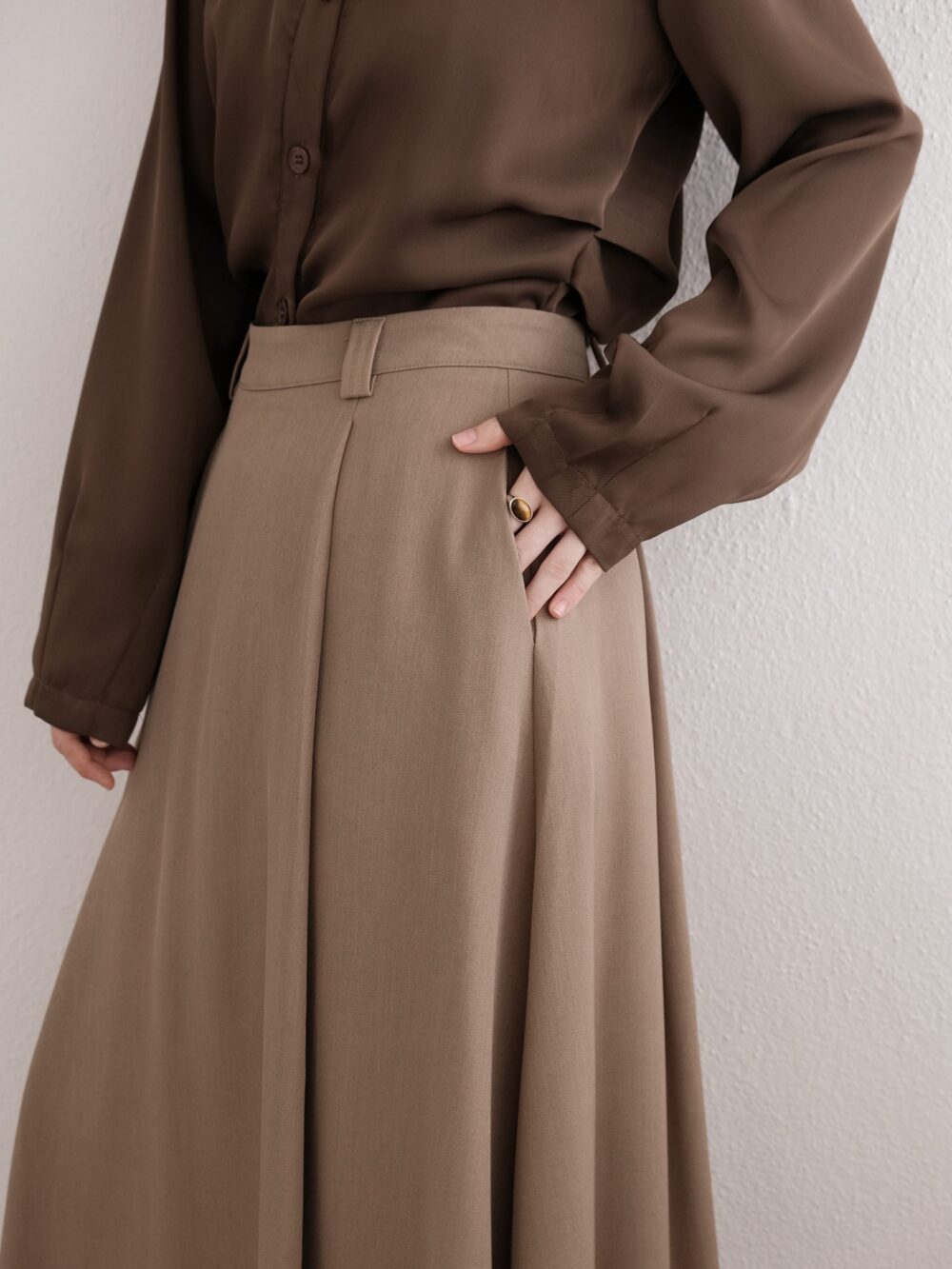 Smoky Maxi Skirt in Taupe Brown - Image 4