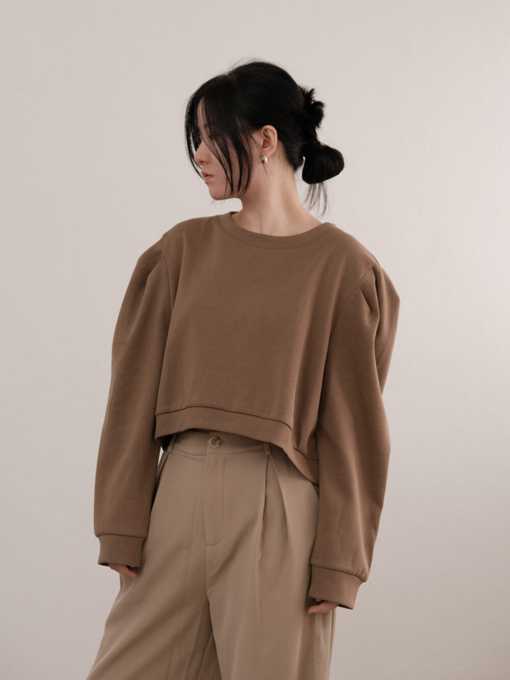 Puff Shoulder Crop Sweater - 图片 2
