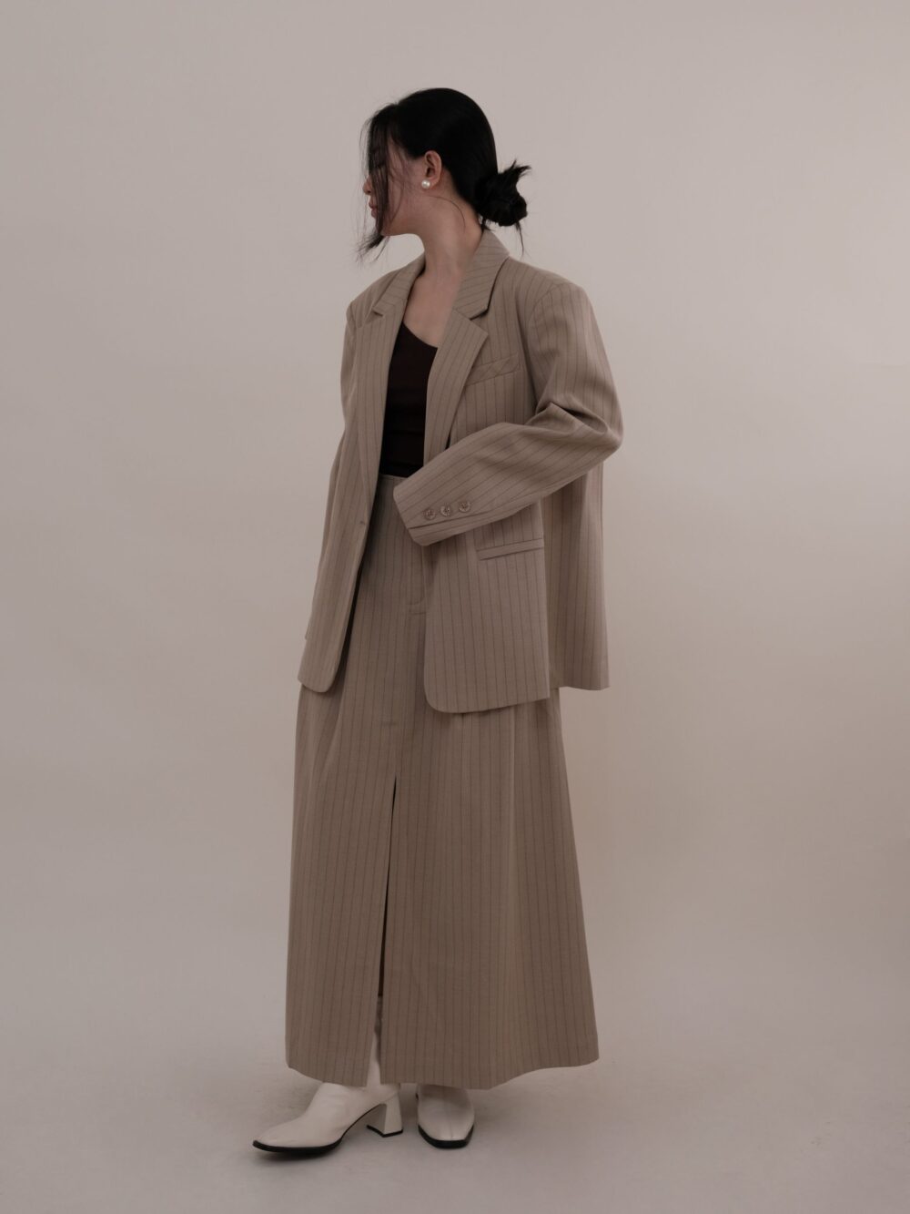 Pinstripe Blazer in Light Khaki - Image 5