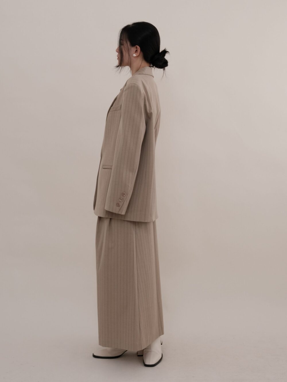 Pinstripe Blazer in Light Khaki - Image 3