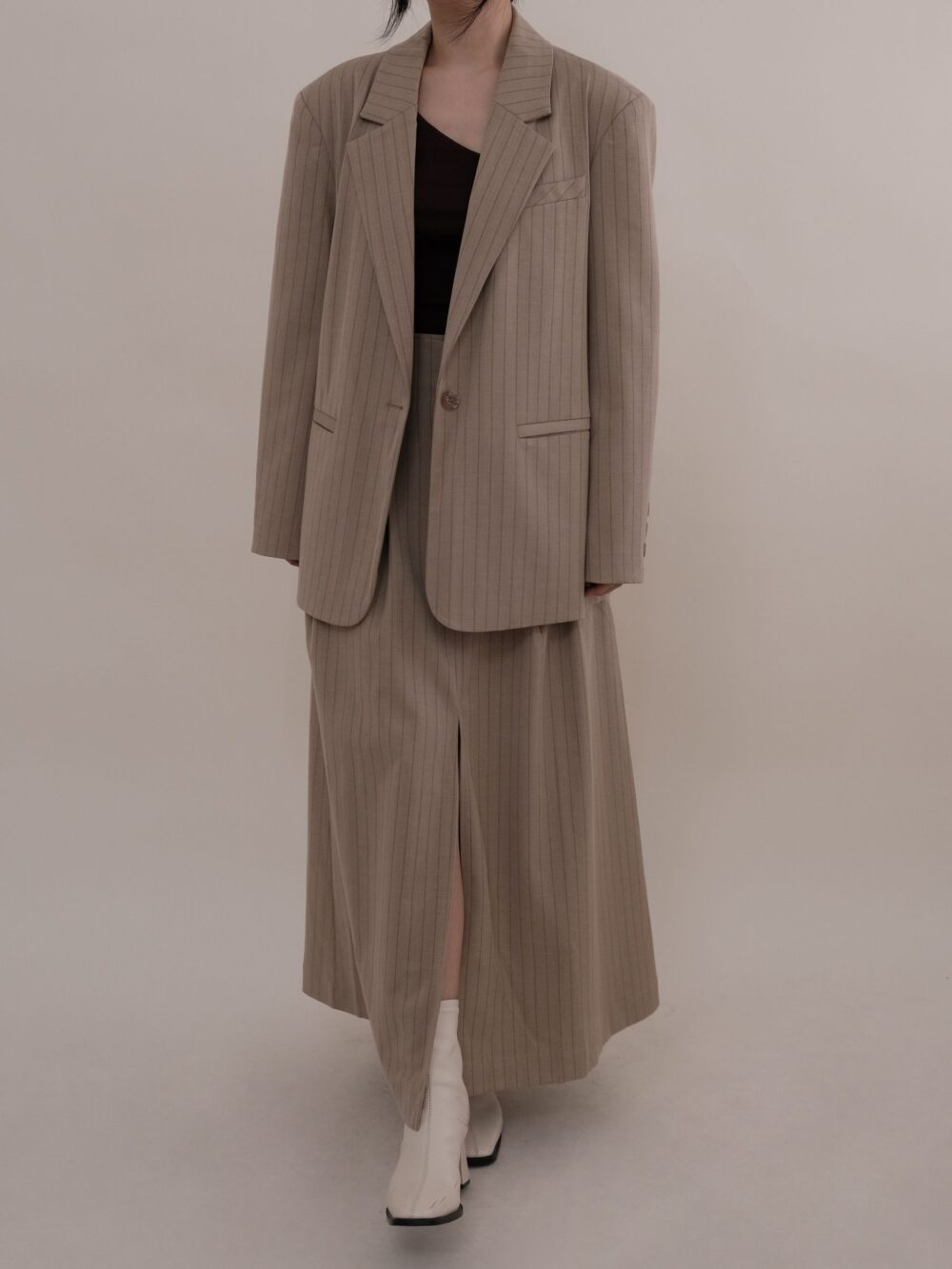 Pinstripe Blazer in Light Khaki - Image 2