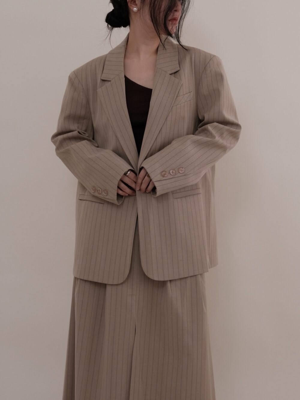 Pinstripe Blazer in Light Khaki