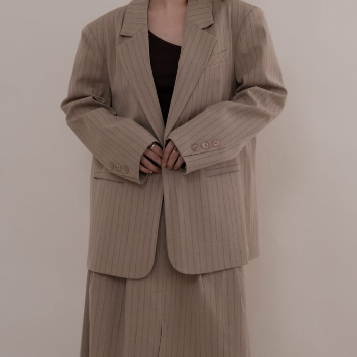 Pinstripe Blazer in Light Khaki
