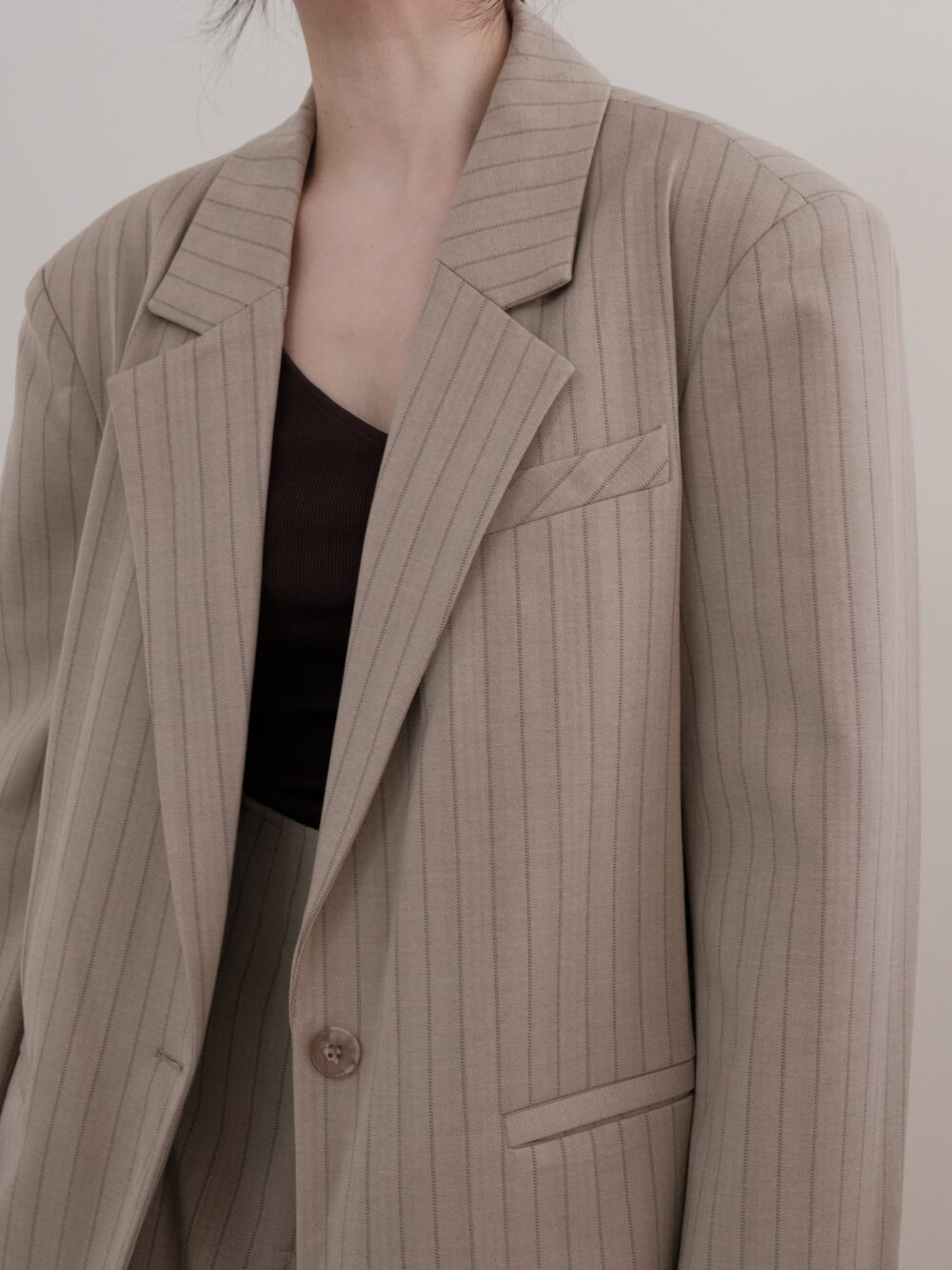 Pinstripe Blazer in Light Khaki - Image 7