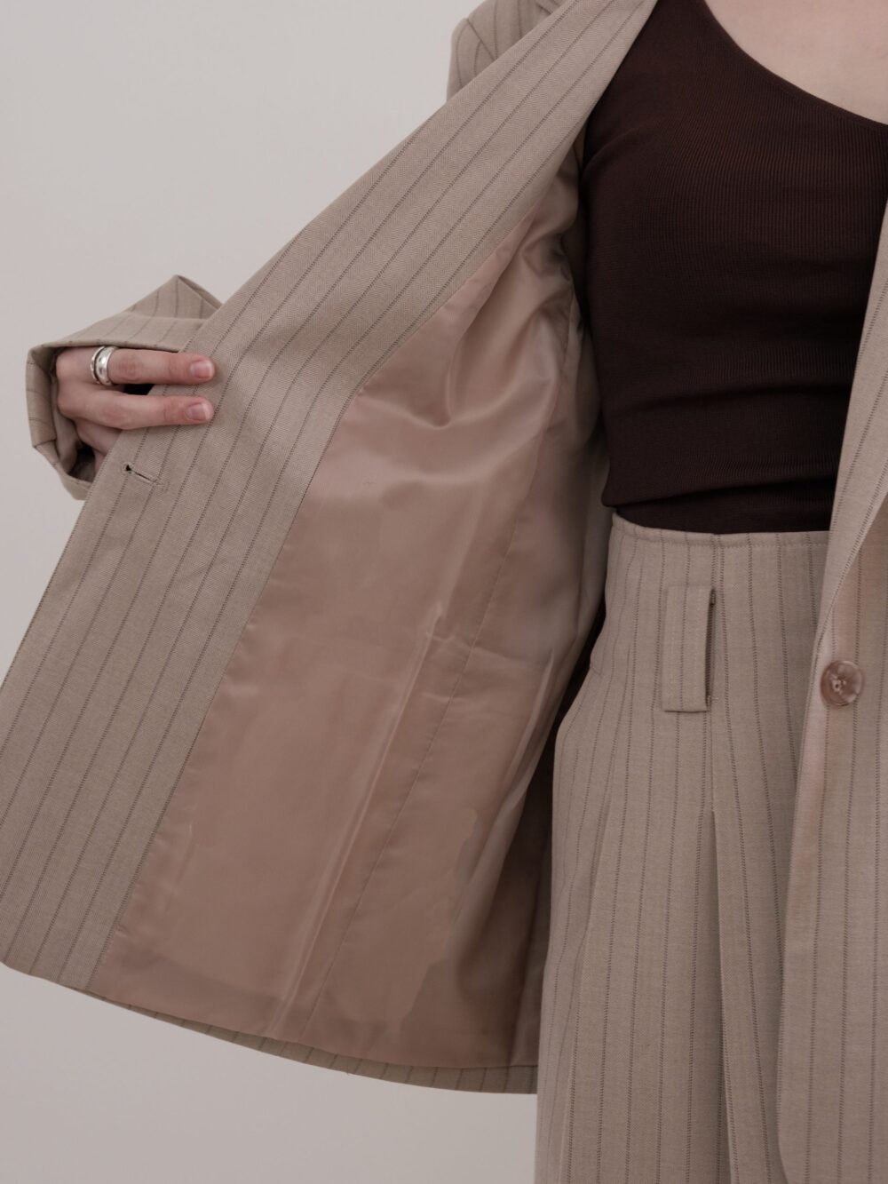 Pinstripe Blazer in Light Khaki - Image 6