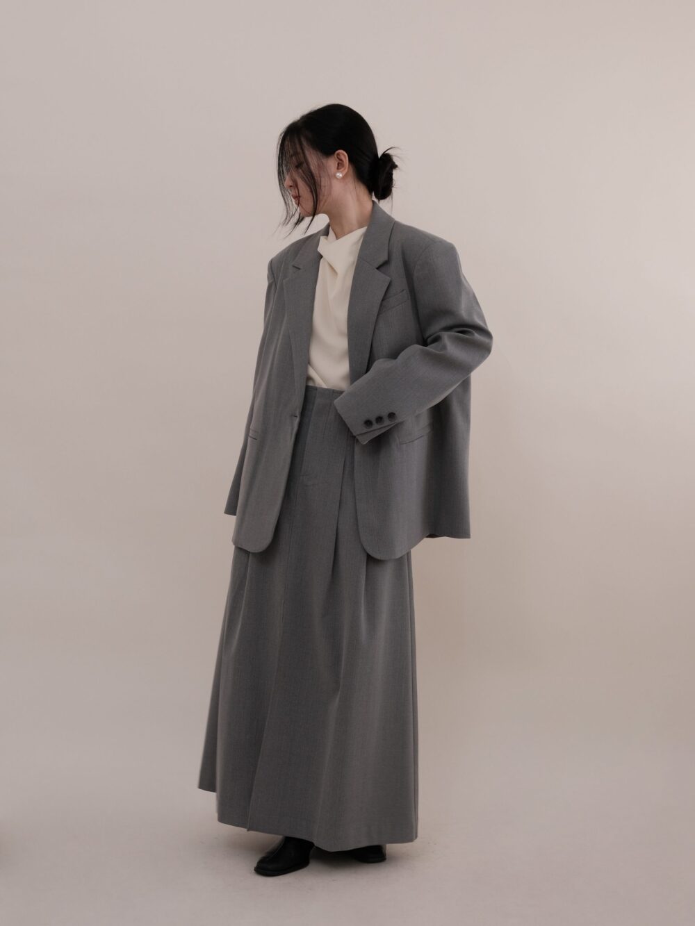 Pinstripe Slit Skirt in Carbon Grey - Image 2