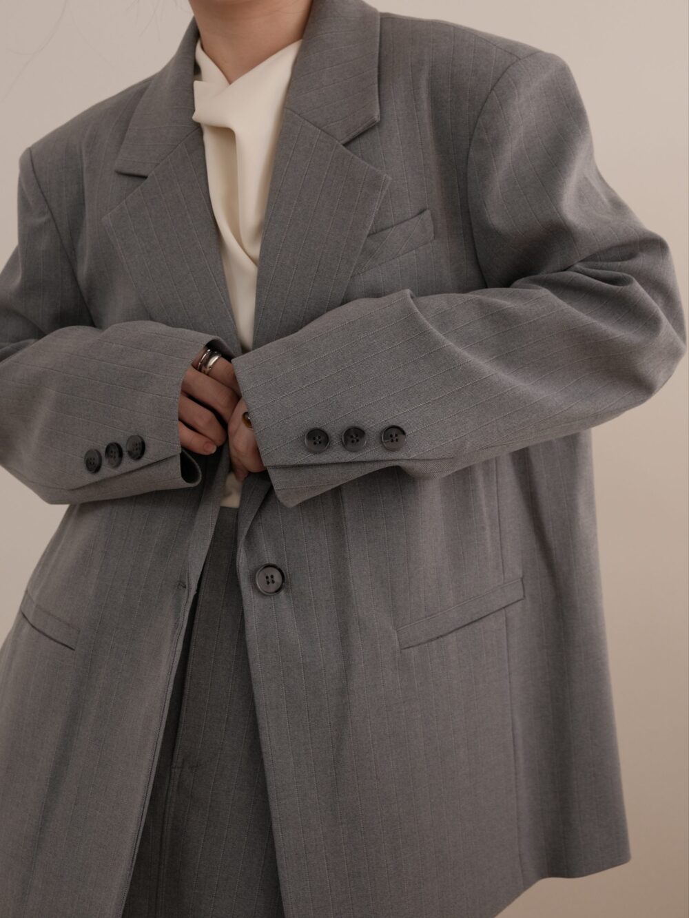 Pinstripe Blazer in Carbon Grey