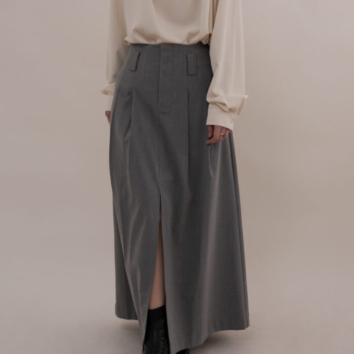Pinstripe Slit Skirt in Carbon Grey