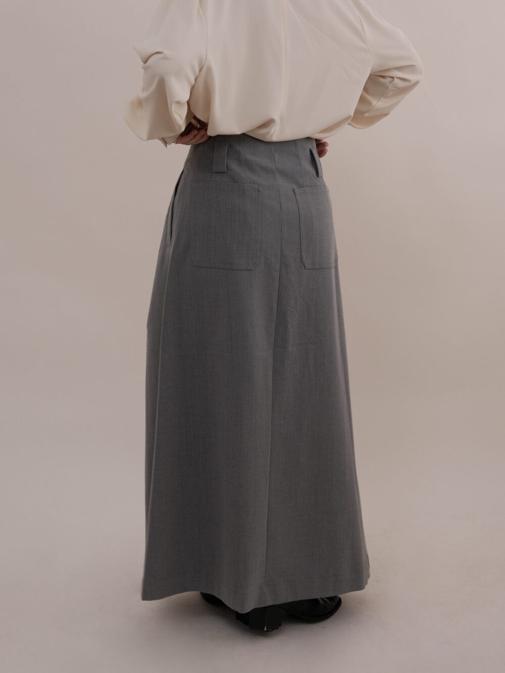 Pinstripe Slit Skirt in Carbon Grey - Image 3