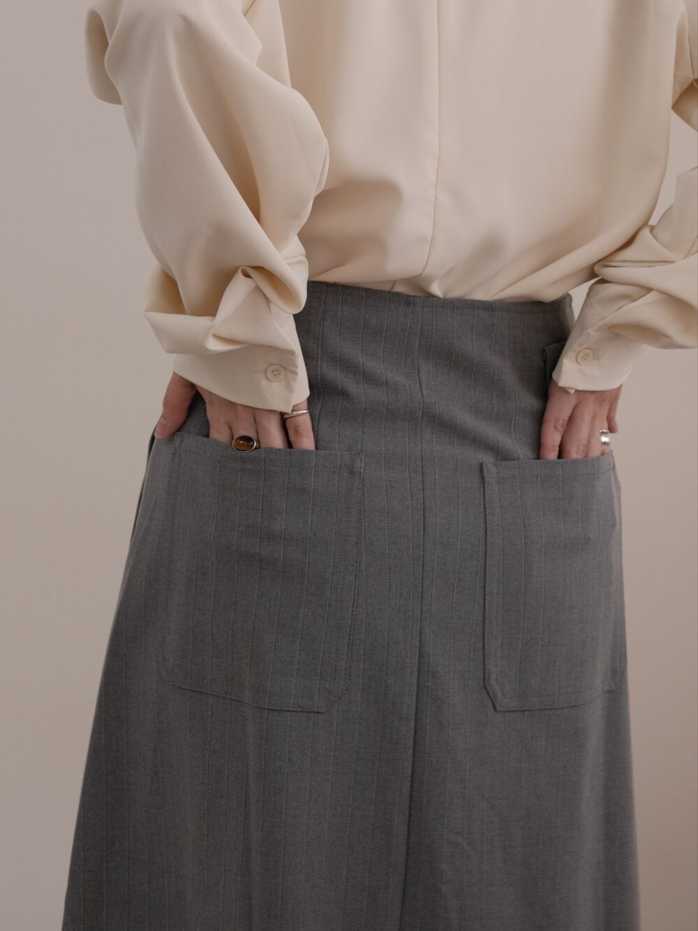 Pinstripe Slit Skirt in Carbon Grey - Image 4