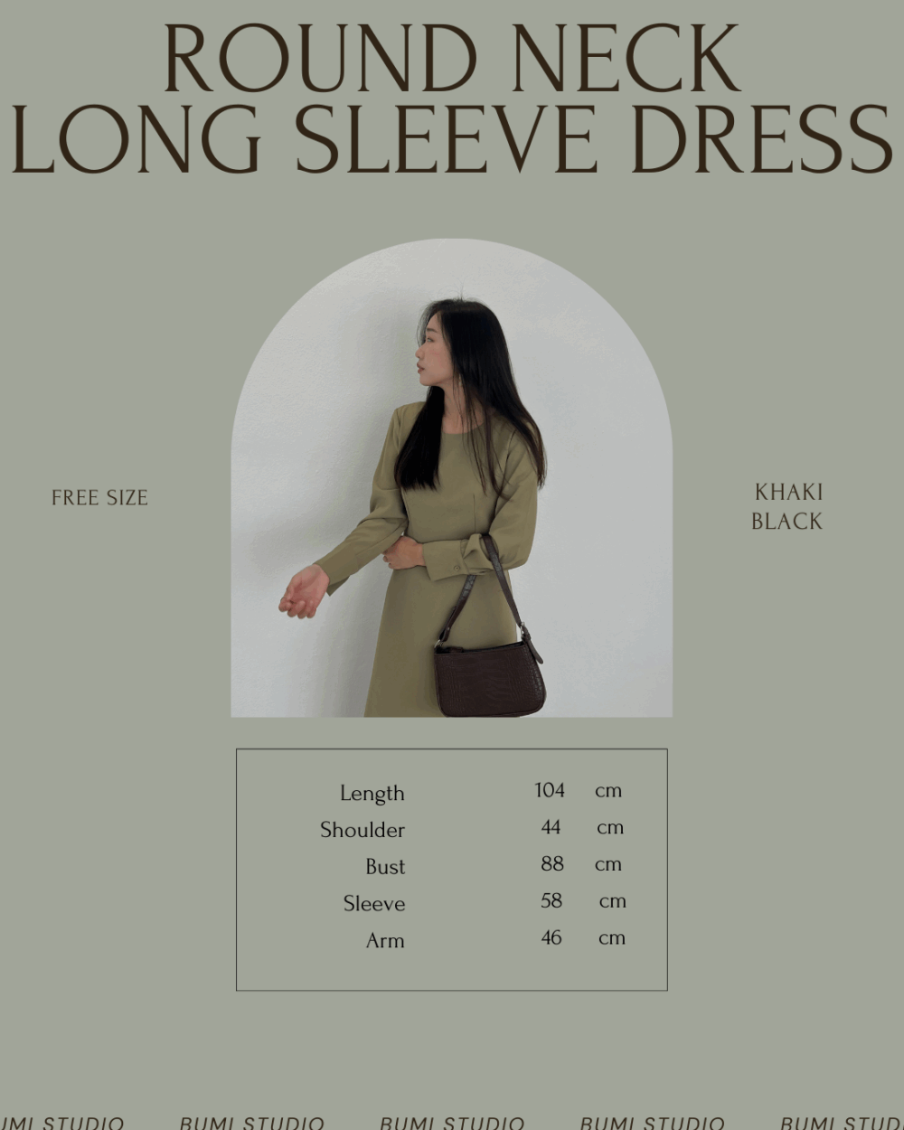 Round Neck Long Sleeve Dress in SeaSalt - Image 4