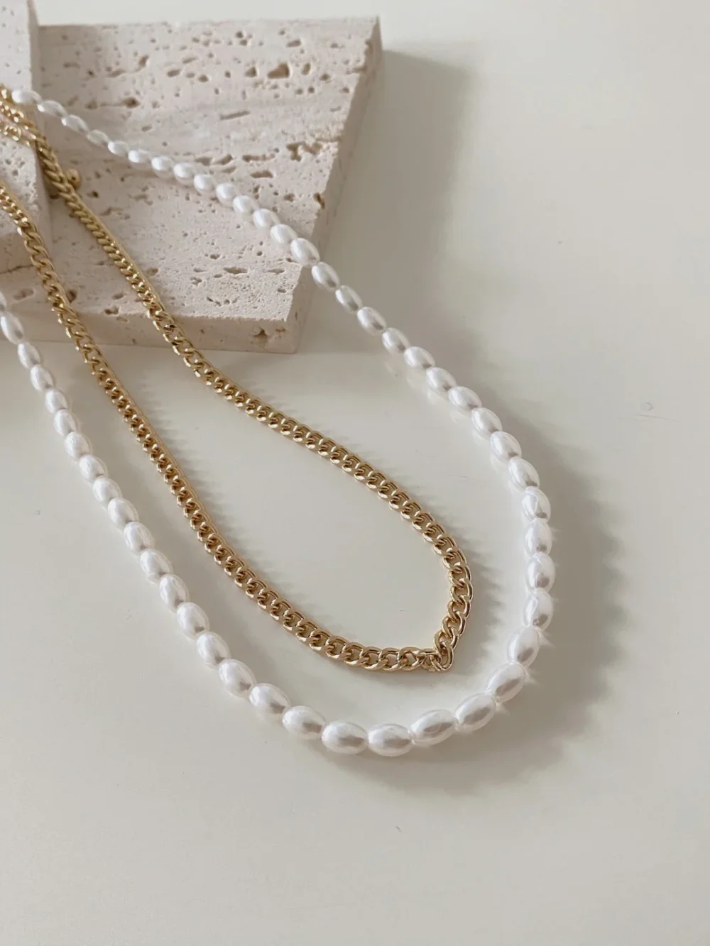 Pearl Chain Double Layer Necklace - Image 3